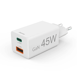 Hama Cargador de Pared - Potencia 45W - USB-C - USB-A - Power Delivery - Qualcomm - Color Blanco