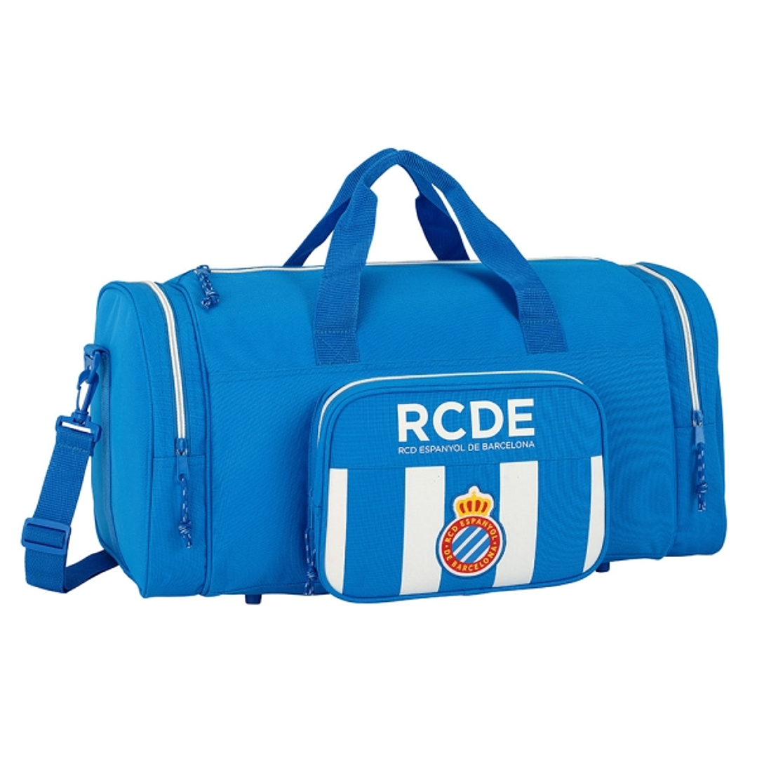 Safta RCD Espanyol Bolsa de Deporte - Bandolera Ajustable - Cremallera Doble - Bolsillo Frontal - Bolsillos Laterales - Fondo Semirigido - Tacos en Ba 1