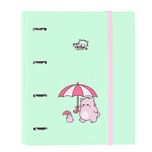 Safta Pembe The Pink Cat Carpeta con 4 Anillas 35mm - Tapas Duras Forradas - Recambio 100 Hojas - Cierre Elastico - Incluye Separadores - 270x35x320mm