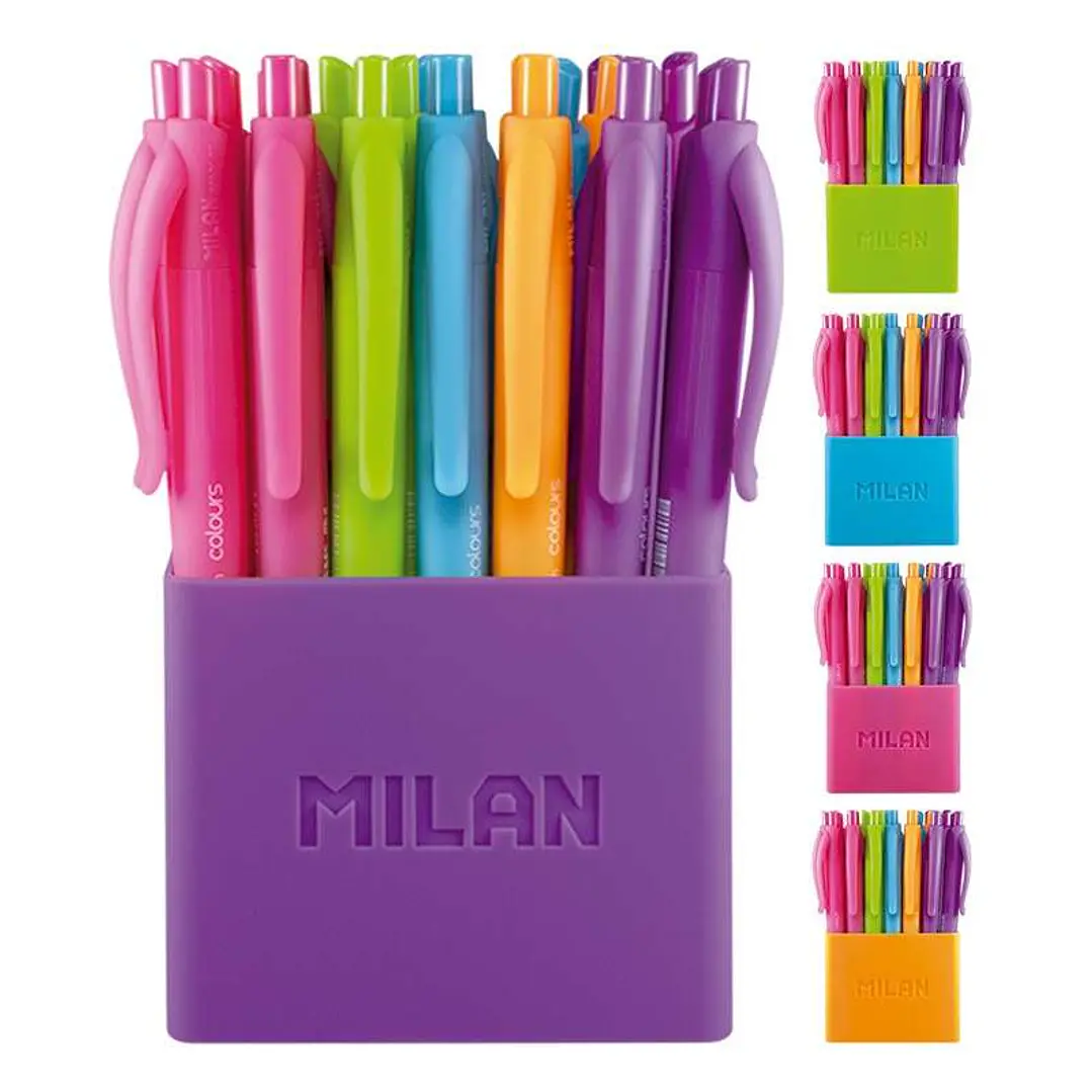 Milan P1 Touch Colours Pack de 24 Boligrafos de Bola Retractiles - Punta Redonda 1.0 mm - Tinta con Base de Aceite - Cuerpo del Color de la Tinta - Co 1