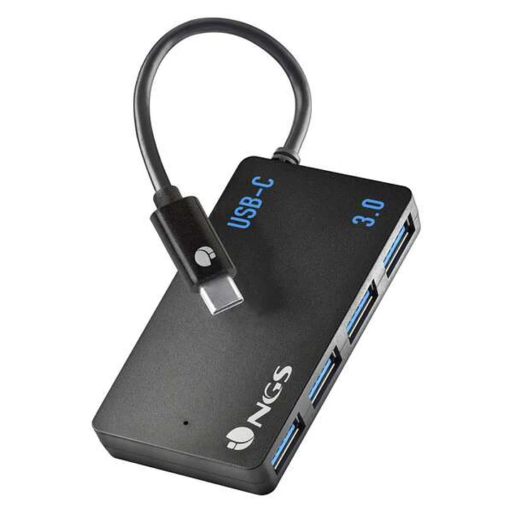 NGS Hub USB-C de Cuatro Puertos USB 3.0 - Tamaño Compacto - Alta Velocidad de Transmision - Compatible con Mac Tablets y Pc/Portatiles - Color Negro 1