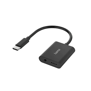Hama Essential Adaptador de Audio 2 en 1 - USB-C Macho - USB-C Hembra - Jack Hembra de 3.5mm - Power Delivery - Color Negro