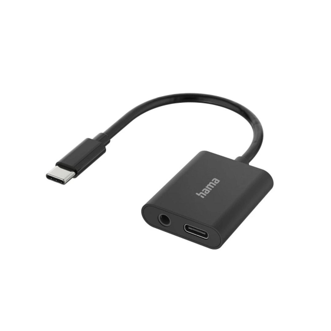 Hama Essential Adaptador de Audio 2 en 1 - USB-C Macho - USB-C Hembra - Jack Hembra de 3.5mm - Power Delivery - Color Negro 1