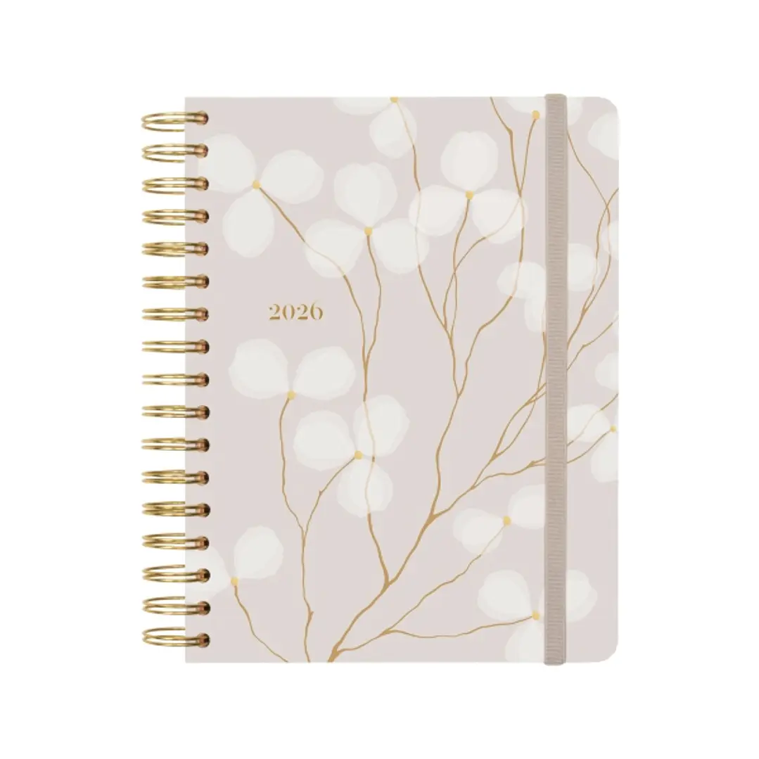 Finocam Optimal Agenda de Espiral Internacional - Anual 2026 - Planificador - Cierre de Goma - Formato 1/4 - 155x215mm - Semana Vista Horizontal - Tem 1