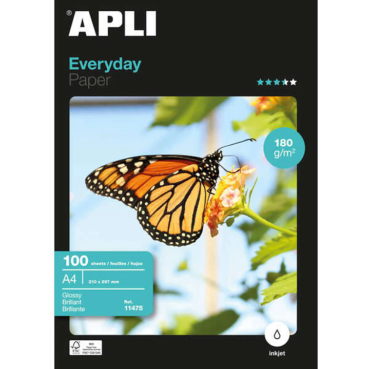 Apli Papel Fotografico Everyday A4 180gr - Acabado Brillante - 100 Hojas 1