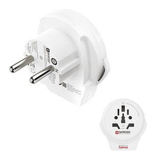 Hama Adaptador de Viaje Toma Tipo E y Schuko - Potencia hasta 2500W - Hembra Universal - Voltaje 100-250V - Color Blanco