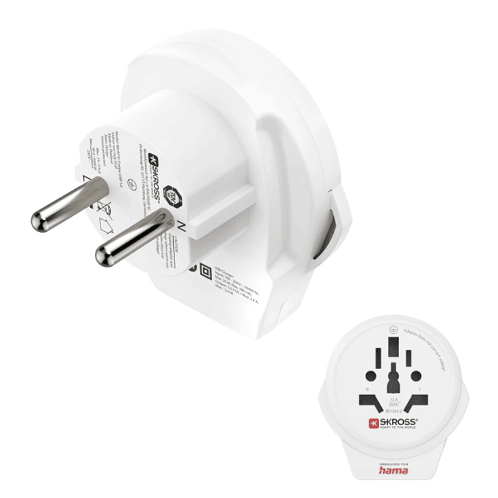 Hama Adaptador de Viaje Toma Tipo E y Schuko - Potencia hasta 2500W - Hembra Universal - Voltaje 100-250V - Color Blanco 1