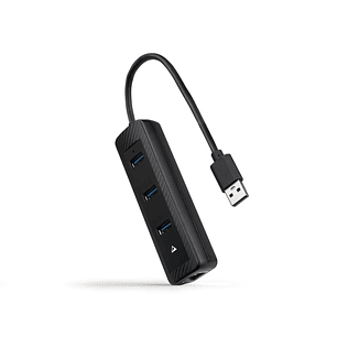 Nanocable Adaptador de Red USB 3.0 a Ethernet Gigabit 10/100/1000 Mbps - Hub 3xUSB-A 3.0 - 15cm - Color Negro