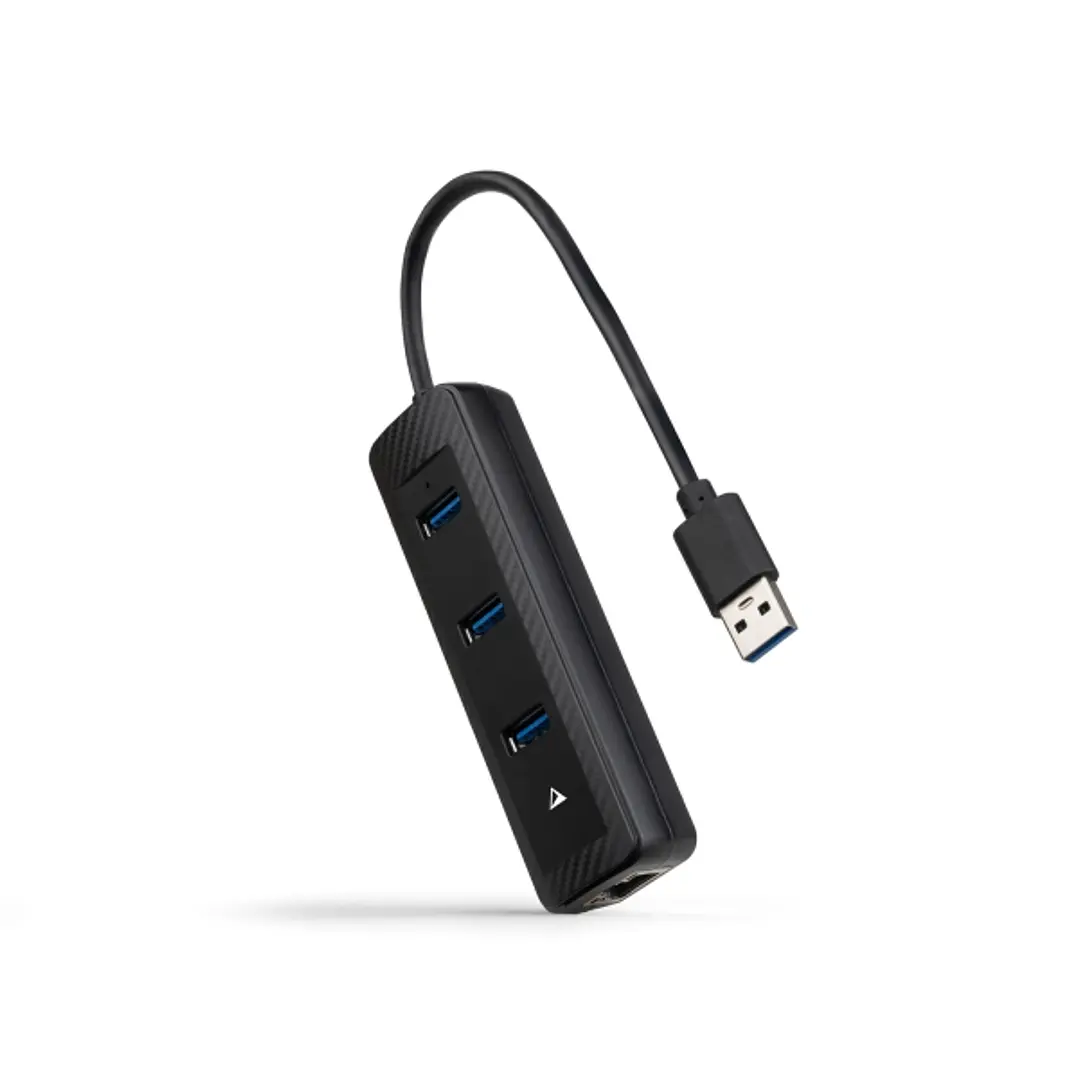 Nanocable Adaptador de Red USB 3.0 a Ethernet Gigabit 10/100/1000 Mbps - Hub 3xUSB-A 3.0 - 15cm - Color Negro 1
