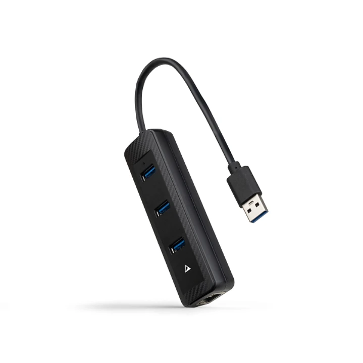 Nanocable Adaptador de Red USB 3.0 a Ethernet Gigabit 10/100/1000 Mbps - Hub 3xUSB-A 3.0 - 15cm - Color Negro 1