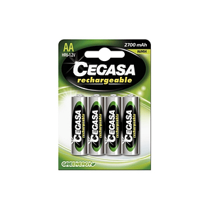 Cegasa Rechargeable Pack de 4 Pilas Recargables AA HR6 2700mAh