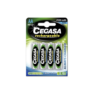 Cegasa Rechargeable Pack de 4 Pilas Recargables AA HR6 2100mAh - Tecnologia RTU