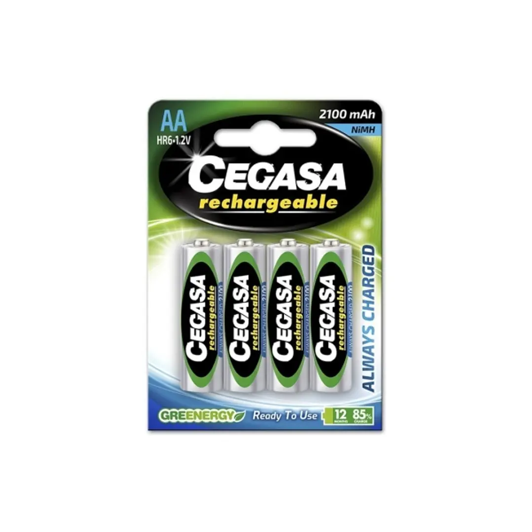 Cegasa Rechargeable Pack de 4 Pilas Recargables AA HR6 2100mAh - Tecnologia RTU 1