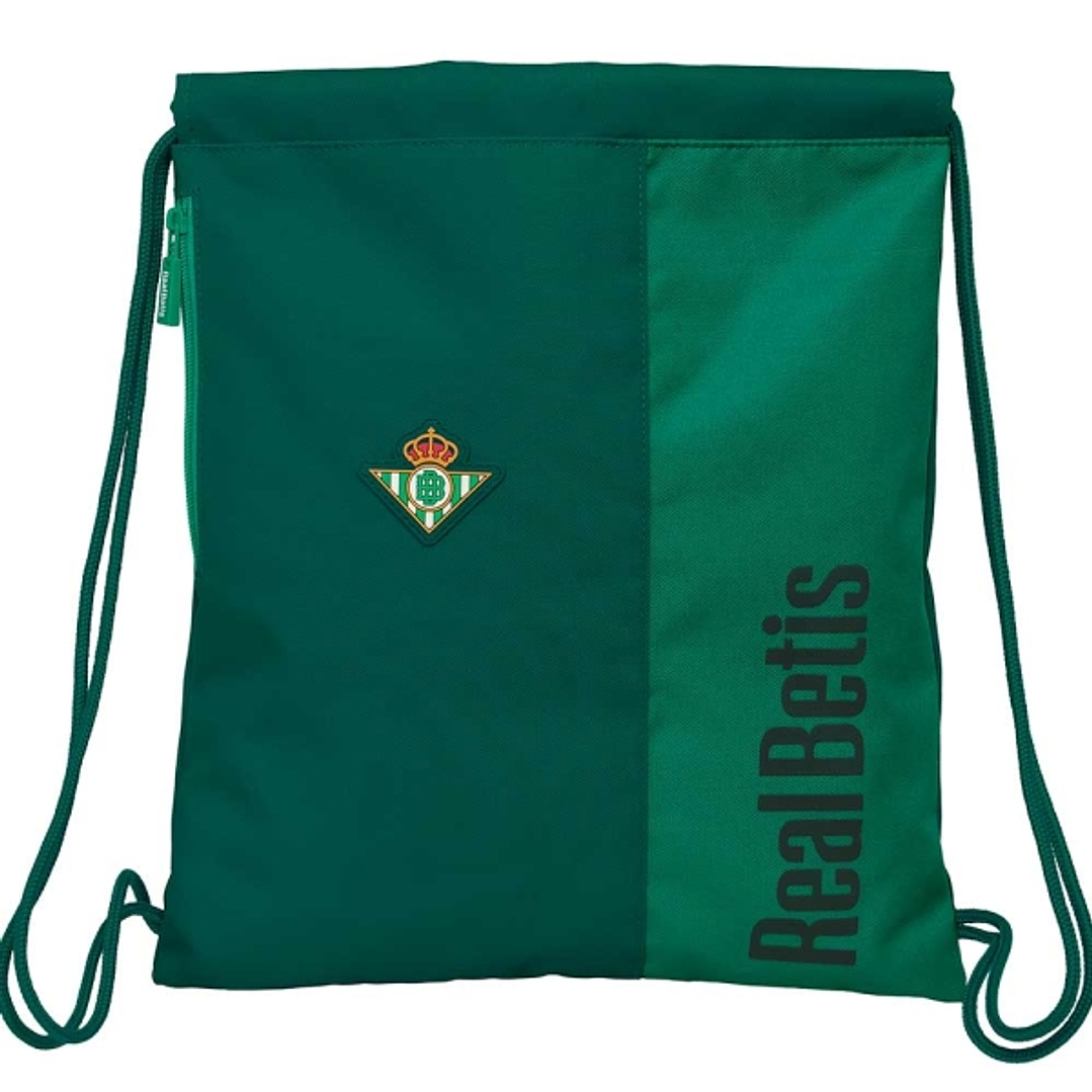 Safta Real Betis Balompie Saco Plano - Bolsillo con Cremallera - Cierre con Cordones - Resistente al Agua - 5L - Ideal para Deporte - Material Durader 1