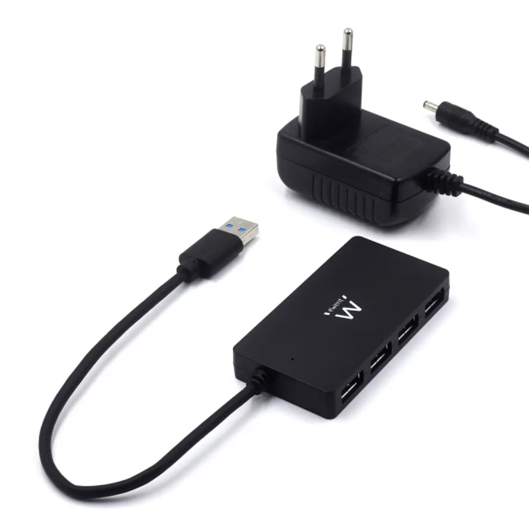 Ewent Hub USB 4 en 1 - Alimentacion Externa - USB 3.2 Gen1 - Cable de 52.5cm - Color Negro 1