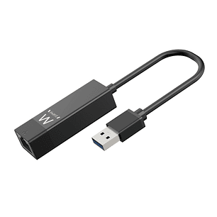 Ewent Conversor Adaptador de Red RJ45 a USB-A - Gigabit 10/100/1000Mbps - Cable de 15cm - Soporta WOL - Color Negro
