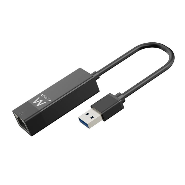 Ewent Conversor Adaptador de Red RJ45 a USB-A - Gigabit 10/100/1000Mbps - Cable de 15cm - Soporta WOL - Color Negro 1