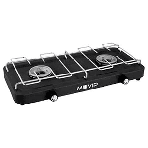 Muvip Cocina de Gas 2 Fuegos con Parrilla Desmontable - Base Antideslizante - Color Negro