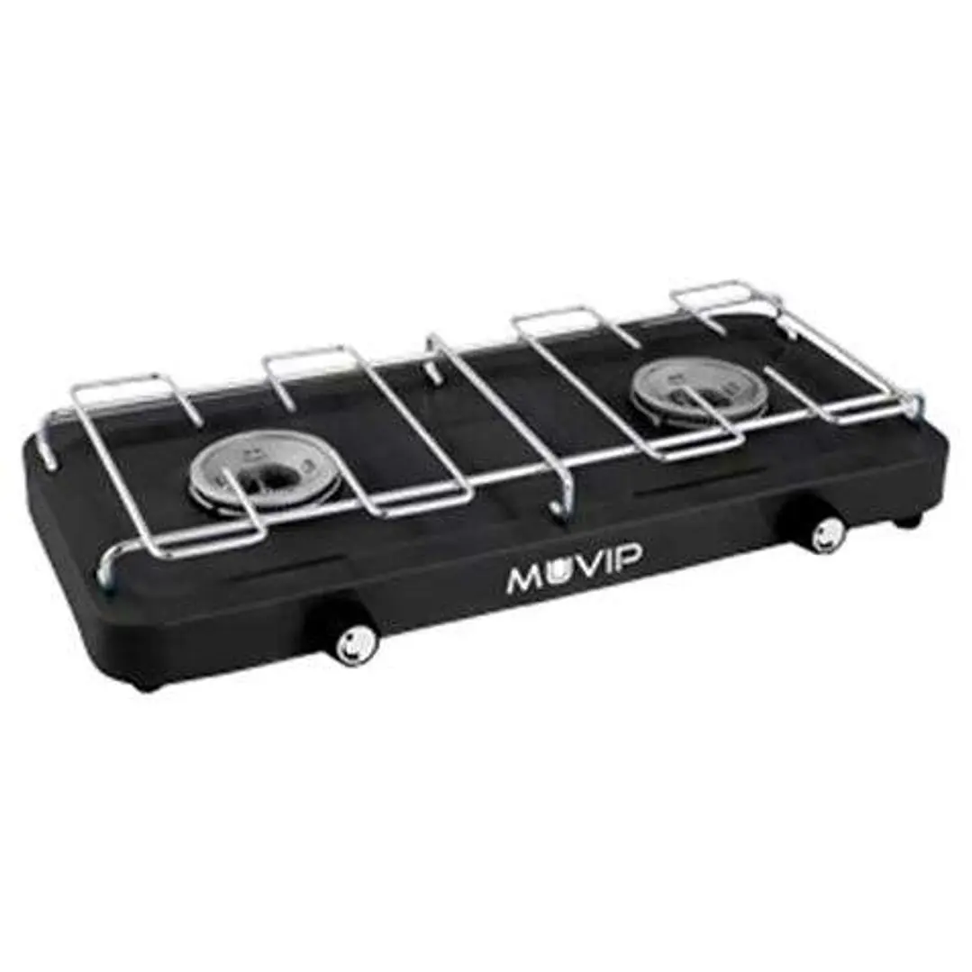 Muvip Cocina de Gas 2 Fuegos con Parrilla Desmontable - Base Antideslizante - Color Negro 1