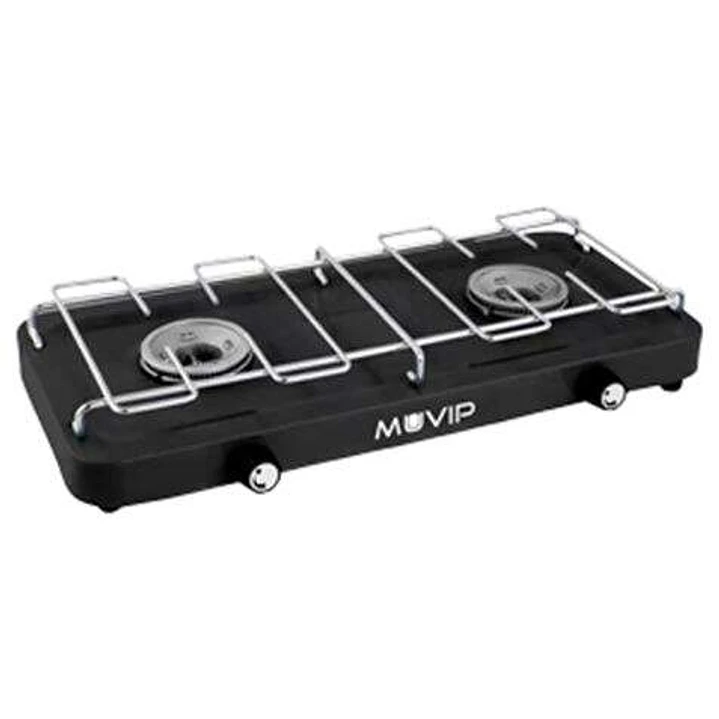 Muvip Cocina de Gas 2 Fuegos con Parrilla Desmontable - Base Antideslizante - Color Negro 1
