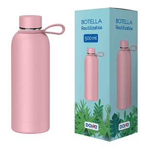 Dohe Botella Reutilizable 500ml - Acero Inoxidable de Doble Pared - Libre de BPA - Tapon Hermetico Antigoteo de Acero Inoxidable - Recubierta de Cauch