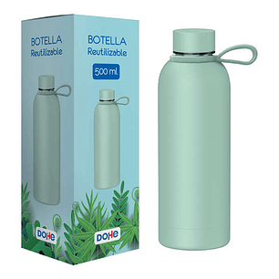 Dohe Botella Reutilizable 500ml - Acero Inoxidable de Doble Pared - Libre de BPA - Tapon Hermetico Antigoteo de Acero Inoxidable - Recubierta de Cauch