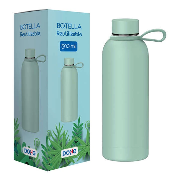 Dohe Botella Reutilizable 500ml - Acero Inoxidable de Doble Pared - Libre de BPA - Tapon Hermetico Antigoteo de Acero Inoxidable - Recubierta de Cauch 1
