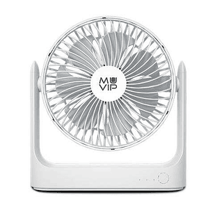 Muvip Ventilador de Sobremesa Portatil 5.5W 18cm de Diametro - 3 Velocidades - Angulo Ajustable hasta 360º - Autonomia hasta 15h - Color Blanco
