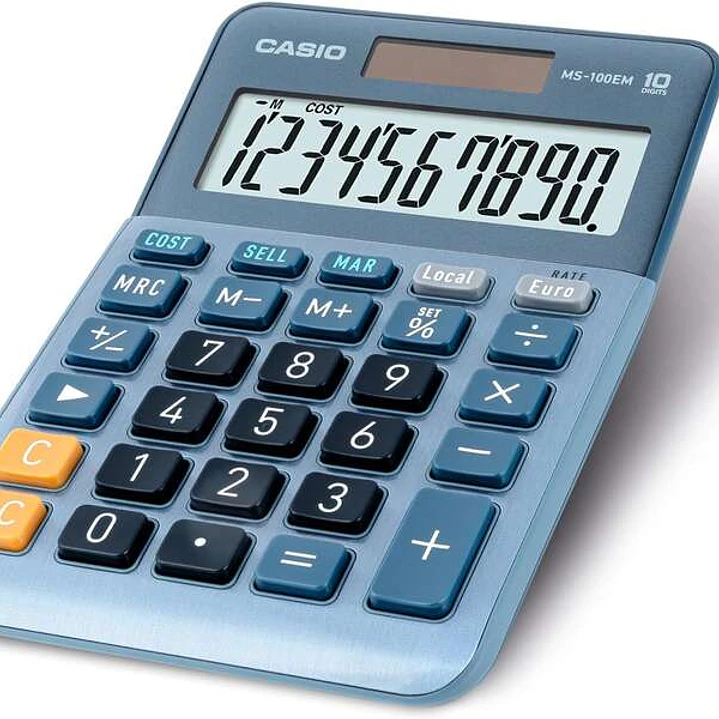 Casio MS-100EM Calculadora de Sobremesa Pequeña - Pantalla LCD de 10 Digitos - Alimentacion Solar y Pilas - Color Azul 1