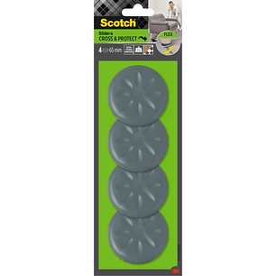 Scotch Move and Protect Flex Pack de 4 Patines Deslizantes Adhesivos - Diametro de 65mm - Soporta hasta 500kg - Color Gris