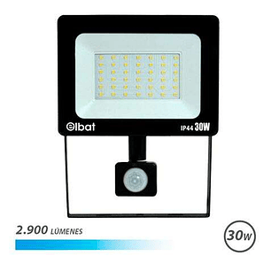 Elbat Foco LED con Sensor de Movimiento - Potencia: 30W - Lumenes: 2900 - Luz Fria 6.500K - Vida Util: 30.000 - 50.000 Horas - Angulo 120º - Proteccio