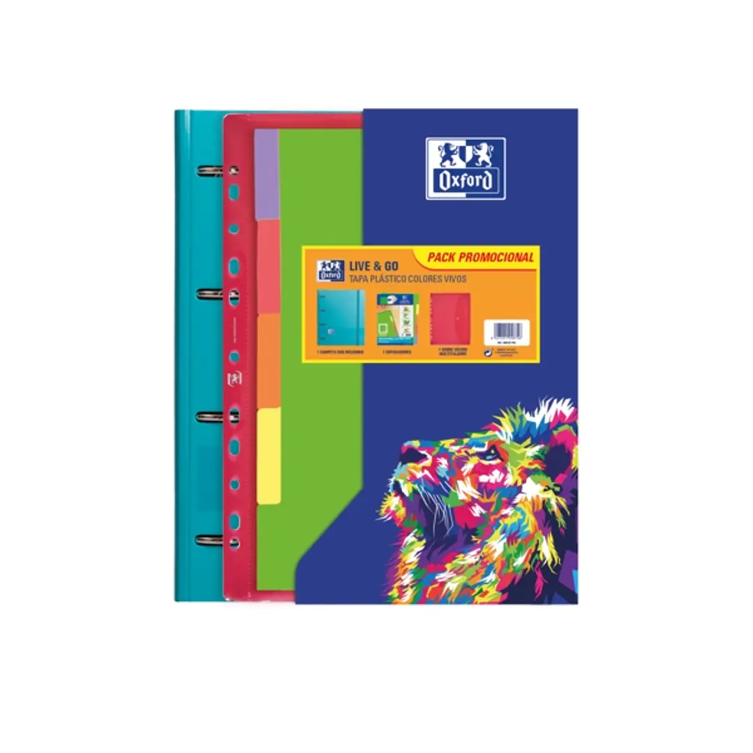 Oxford Live & Go Carpeta Europeanbinder A4+ con Recambio Cuadricula 5x5 + Separadores + Sobre Multitaladro - Ideal para Organizar Documentos - Colores 1