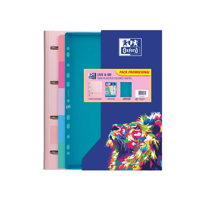 Oxford Live & Go Carpeta Europeanbinder A4+ con Recambio Cuadricula 5x5 + Separadores + Sobre Multitaladro - Ideal para Organizar Documentos - Colores 1