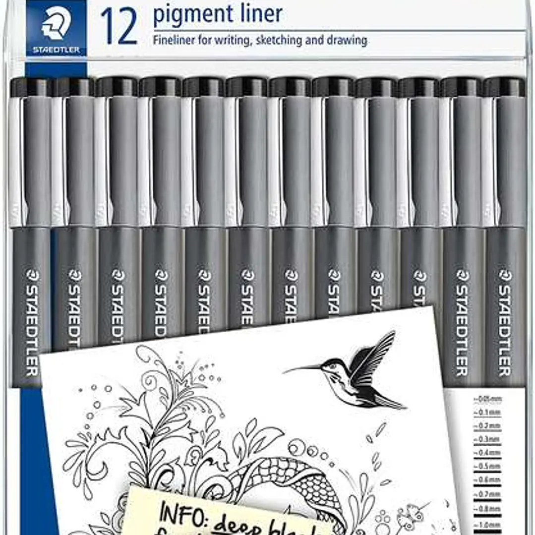 Staedtler Pigment Liner 308 Pack de 12 Rotuladores Calibrados - Tamaños de Puntas Surtidos - Color Negro 1