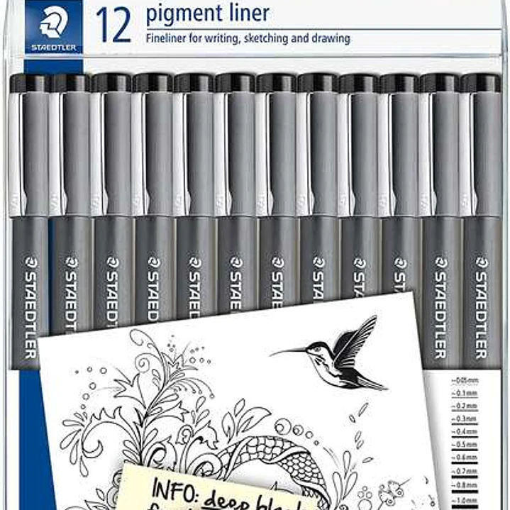 Staedtler Pigment Liner 308 Pack de 12 Rotuladores Calibrados - Tamaños de Puntas Surtidos - Color Negro 1