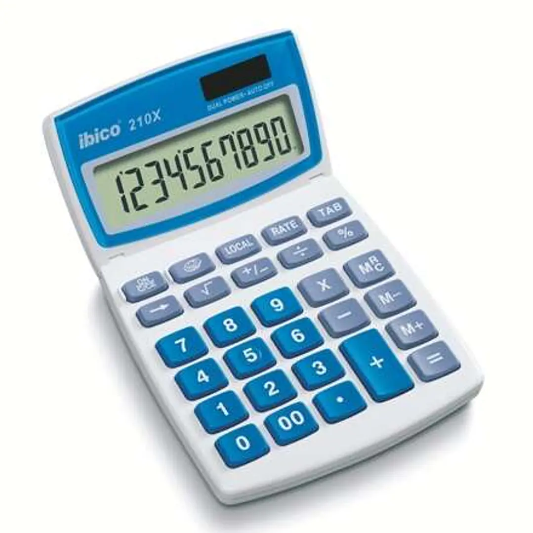 Ibico 210X Calculadora de Sobremesa 10 Digitos - Pantalla LCD Inclinable Ajustable - Teclas Grandes - Color Blanco/Azul 1
