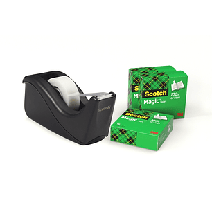 Scotch Dispensador de Cinta Adhesiva - para Cintas de hasta 19mm x 33m - Incluye 4 Cintas Adhesivas - Color Negro