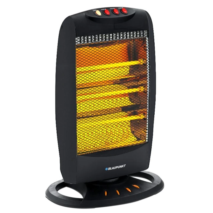 Blaupunkt Estufa de Cuarzo - Potencia 1200W - Oscilante - Temperatura Regulable - 4 Tubos Halogenos - Interruptor Antivuelco - Color Negro 1