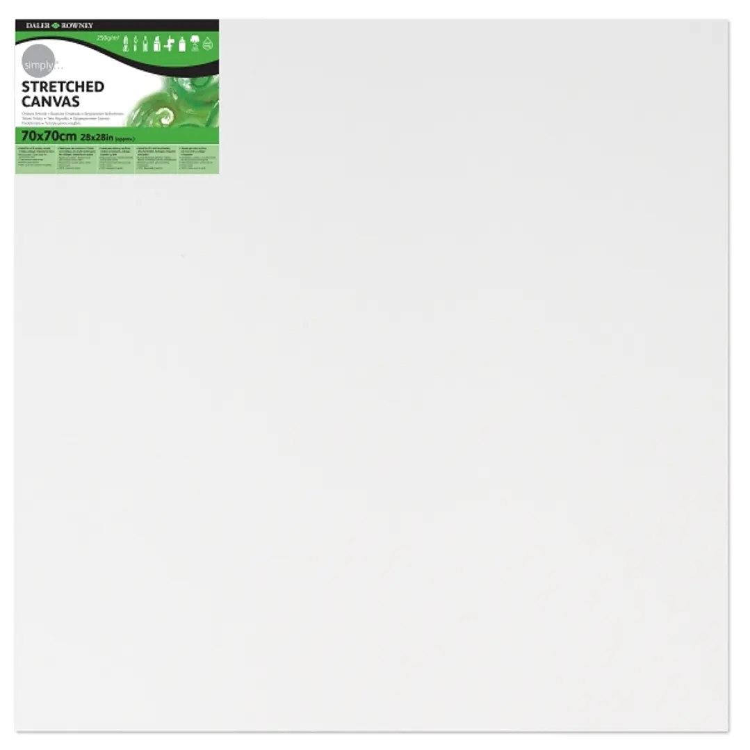 Daler Rowney Simply Bastidor Entelado - 70x70cm - Imprimacion Triple - Grano Medio - 100% Algodon sin Acido - 250g - Color Blanco 1