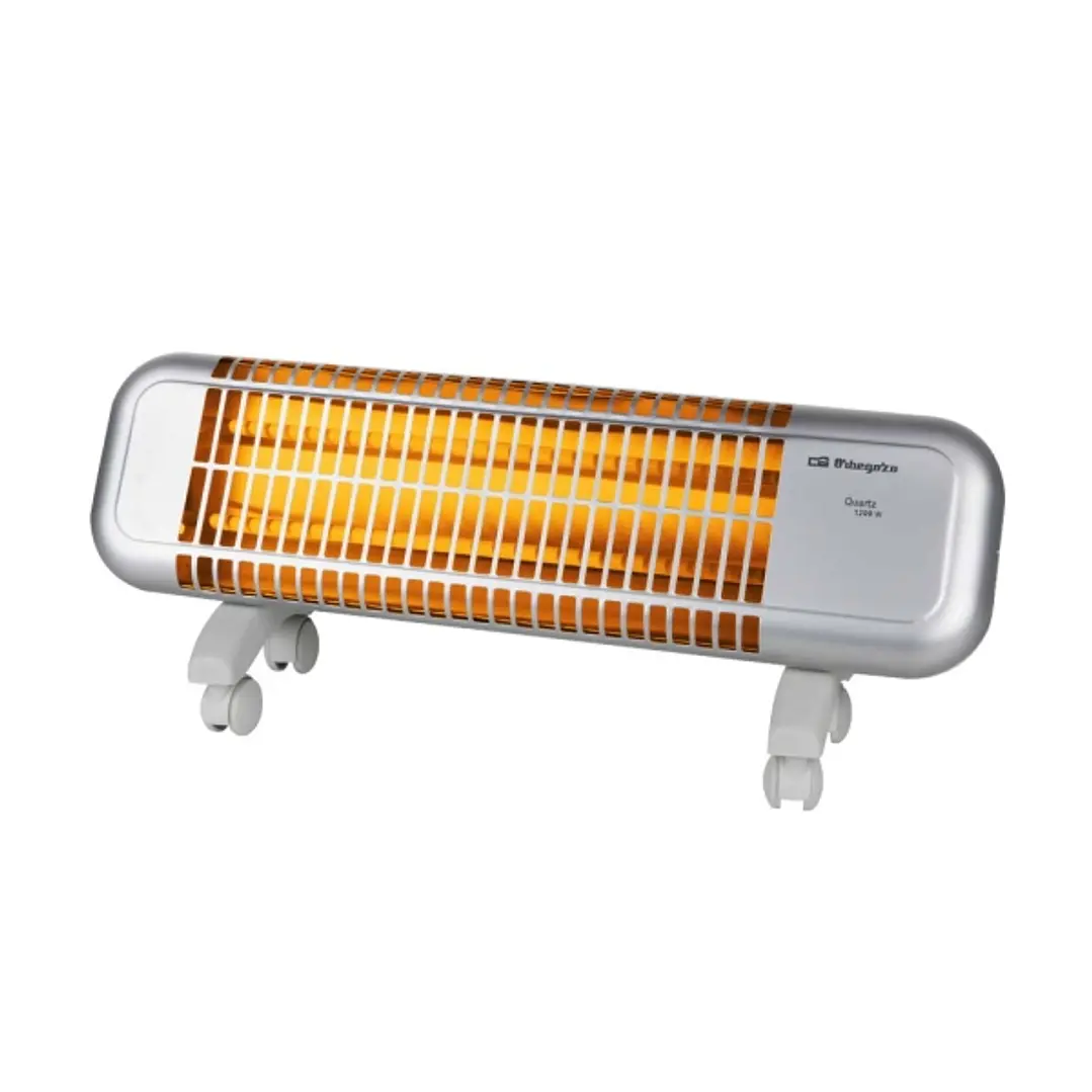 Orbegozo BPM 0105 Estufa de Cuarzo - Potencia 1200W - Seguridad Antivuelco - 2 Niveles de Calor - Ruedas de Transporte - Reflector Protegido - 7.7x23. 1