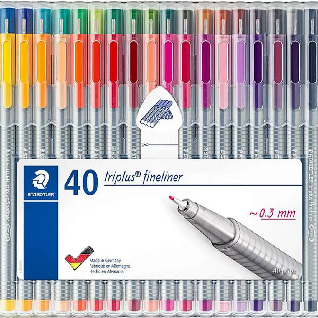 Staedtler Triplus Fineliner 334 Pack de 40 Rotuladores de Punta Fina - Trazo 0.3 mm Aprox - Tinta Base de Agua - Colores Surtidos 1