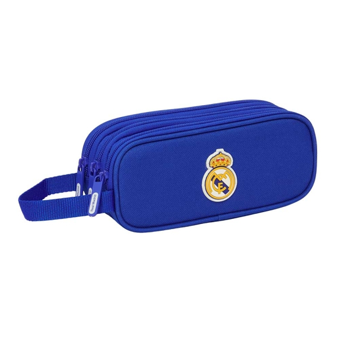 Safta Real Madrid Portatodo - 3 Compartimentos con Cremalleras - Asa Lateral - 1.25L - 210x70x85mm - Color Azul 1
