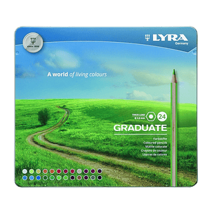 Lyra Graduate Pack de 24 Lapices de Colores - Hexagonal - Estuche de Metal - Color Negro