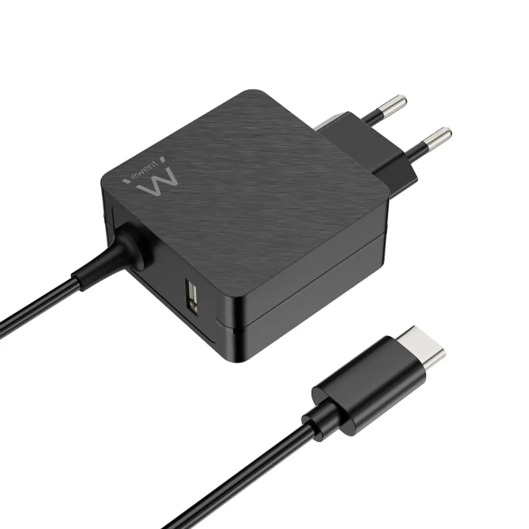 Ewent Cargador de Pared USB-C de 45W - Power Delivery - USB-A Extra - Cable de 1.5m - Proteccion Electrica - Color Negro 1