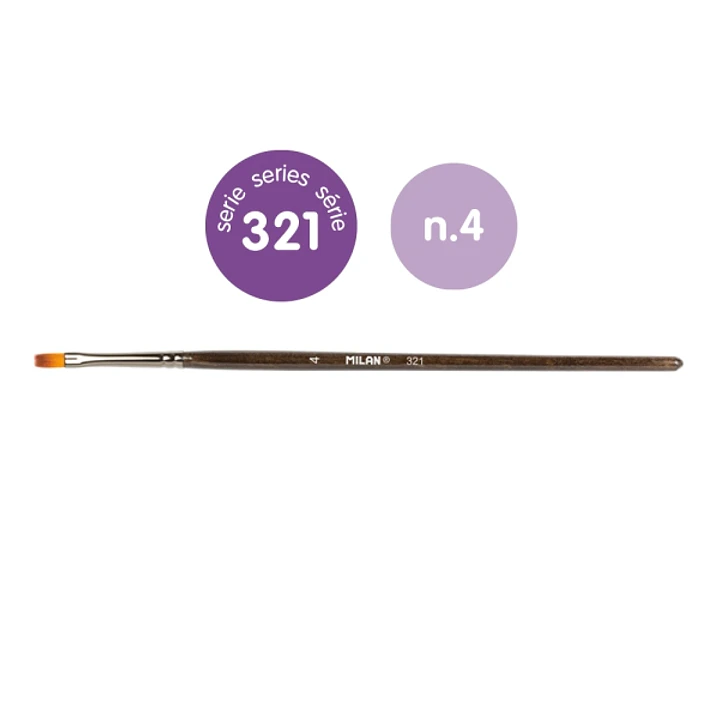 Milan 321 Pack de 12 Pinceles Planos Numero 4 - Bolsa con Colgador - Pelo Sintetico - Color Madera Oscuro 1