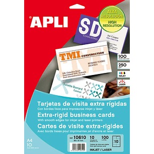 Apli Pack de 100 Tarjetas de Visita 250g - 10 Hojas por 10 Trajetas - Cantos Rectos - Color Blanco Mate
