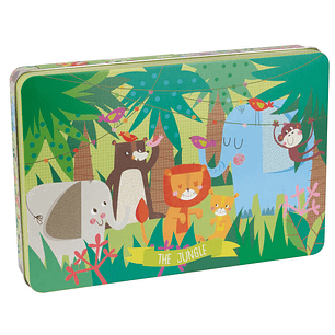 Apli Kids Puzzle Tematica La Jungla de 24 Piezas de 8x8cm - Caja Metalica Rectangular - Facil Manejo - Desarrollo de Habilidades - Diseño Exclusivo de
