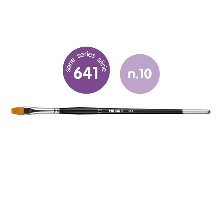 Milan 612 Premium Synthetic Pack de 6 Pinceles Lengua de Gato Numero 10 - Bolsa con Colgador - Pelo Sintetico - Mango Corto - Color Negro 1