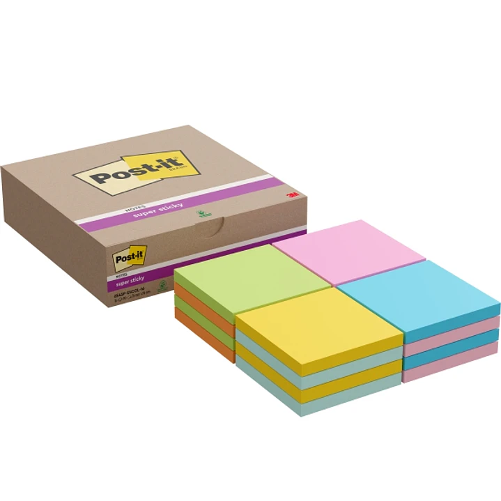 Post-It Super Sticky Pack de 16 Blocs de 90 Notas Adhesivas Reposicionables - 76x76mm - Colores Surtidos 1