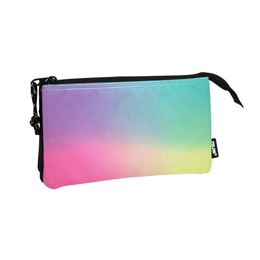 Milan Sunset Estuche Portatodo 5 Compartimentos - Tejido Resistente a las Roturas y Rasgaduras - Medidas 22x12x4cm - Modelo Color Negro 1